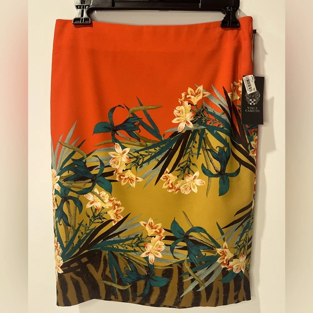 Vince Camuto Bright & Light Weight Border Print Pencil Skirt sz2 - Picture 1 of 12